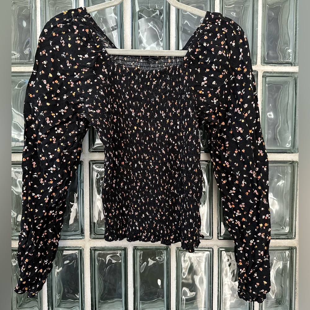 Art Class Black Floral Smocked Blouse